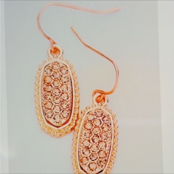 Rose Gold Rhinestone Oval Drop Earrings - Picture 1 of 3